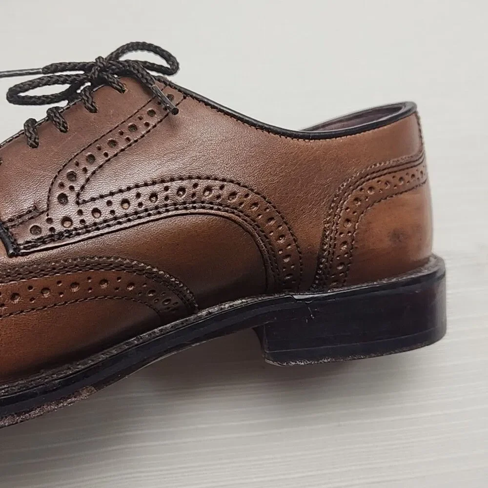 Johnston & Murphy Dress Shoes Wingtip Oxfords Brown Men Sz 8.5 Sheepskin Leather